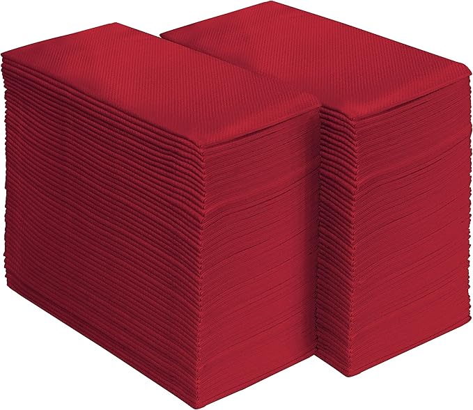 AMERICAN HOMESTEAD Paper Napkins - Burgundy Disposable Linen-Like Dinner Napkins - Restaurant-Quality Table Serviettes for Weddings, Parties, and Events - 15.75" x 15.75" - 50 Count