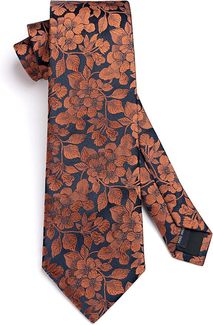HISDERN Men Floral Ties Woven Classic 3.4" Necktie Set Formal Tie Pocket Square for Wedding with Handkerchief Gift Box