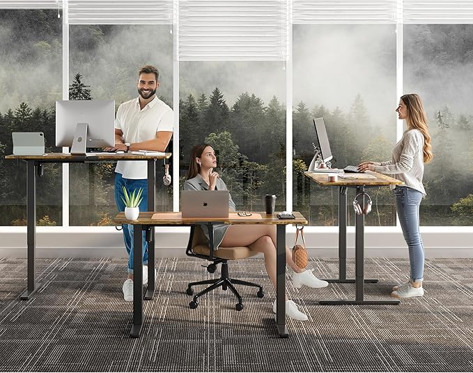 Electric Standing Desk Adjustable Height 40"x24" Stand Up Desk with Lockable Wheels Ergonomic Sit Stand Desk for for Work Office Home Computer Workstation (Rustic Brown)