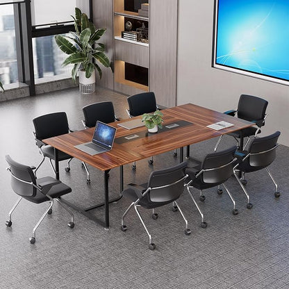 8FT Conference Table,Conference Room Table with Grommet,Stable Structure,Adjustable Foot Pads,Large Seminar Table for Office Meeting 94.4 L x 47.2 W x30.7 H (Brown)