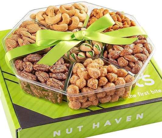 Nuts Gift Basket - Assortment of Sweet & Roasted Salted Gourmet Nuts - Assorted Food Gift Box for Birthday, Family, Sympathy, Men & Women.