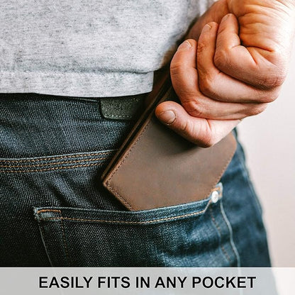Top Grain Leather Wallet for Men | RFID Blocking | Extra Capacity Bifold Wallet with 2 ID Windows | Ultra Strong Stitching | Slim Billfold with 8 Card Slots | Gift for Him