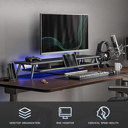 Fenge Dual Monitor Stand, Monitor Stands Riser for 2 monitors, 42.5 Inch Wood Desk Shelf with Storage Organizer and Cable Management for Office Desk Accessories