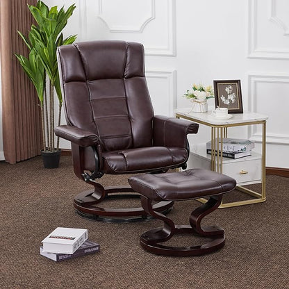 MCombo Manual Swivel Recliner with Ottoman, Chair Ottoman Set for RV Small Spaces, Living Room, Bedroom, Office 9019 4919 (Faux Leather, Dark Brown)