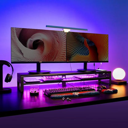 Vaydeer 2 Tiers Dual Monitor Stand USB 3.0 Aluminum Monitor Riser Strong & Sturdy Suitable for Computer,PC Monitor, Laptop, TV, Printer Metal Desk Organizer black