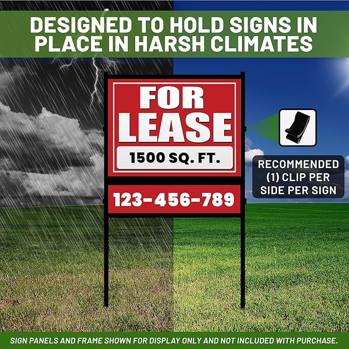 Generic Sign Frame Clips - Easily Secure Real Estate Signs to Angle Iron Frames - Black High Strength Molded Plastic (Package of 50) S945