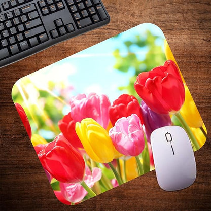 Floral Pattern Flower Mouse Pad Mat Mousepad for Desk Computer Laptop PC Gaming Home or Office Gift for Her Flowers (Tulips MP100)