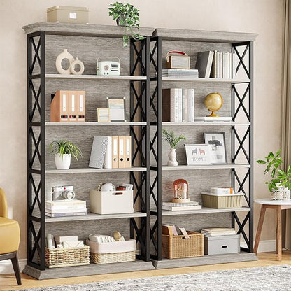 Tribesigns 6-Tier Bookcase, 71 Inches Industrial Bookshelves and Bookcases, Floor Standing 5 Tall Shelf Display Storage Shelves Bookcase for Living Room, Home Office, Bed Room, 2 Pcs