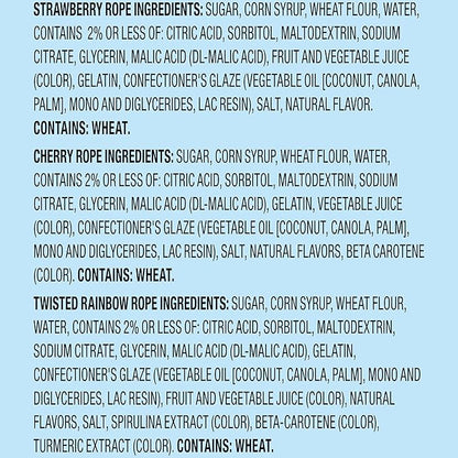 SweeTARTS Ropes Candy, Variety Mix, Cherry Punch, Twisted Rainbow Punch, Tangy Strawberry, Soft and Chewy, 15 oz
