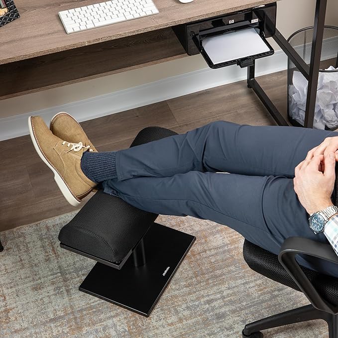 Mind Reader Foot Rest, Under Desk, Ergonomic, Hydraulic Height Adjustable, Ottoman, Office, Foam, 16.75" L x 7.5" W x 3.75" H, Black