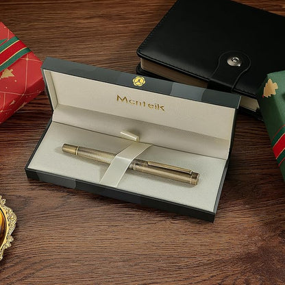 Bronze Rollerball Pen, Stunning Luxury with Mesh Texture Design、Schmidt Ink Refill, Nice Gift Set for Men & Women, Business, Executive, Office, Writing, Graduation, Nice Fancy Designer Pens