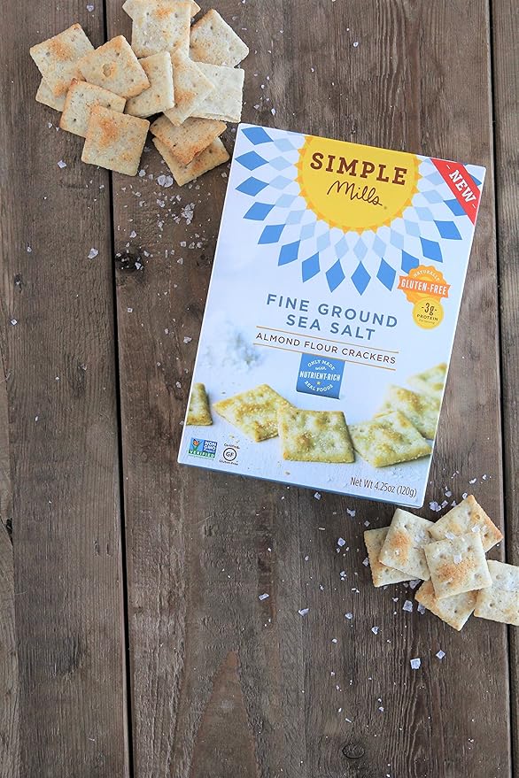 Simple Mills Almond Flour Crackers, Fine Ground Sea Salt, 4.25 Oz (Pack of 2)