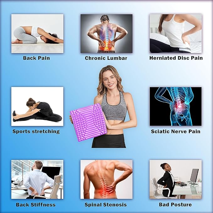 Back Stretcher Pillow – Pain Relief for Lower Back, Lumbar Support, Posture Correction, Sciatica Aid, Orthopedic Design, Easy to Use at Home, Office, or Anywhere, Orthopedist Recommended (Purple)