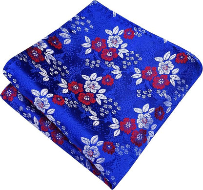 GUSLESON 3.15"（8cm） Mens Floral Tie and Lapel Pin Necktie Hankerchief Cufflinks Set for Men