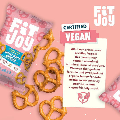 FitJoy White Cheddar Pretzels (Pack of 6, 4.5 Oz) - Dairy, Nut & Gluten Free Snacks - Grain Free Cassava Root & Chickpea Flour Vegan Pretzel Twists - Classic Snack Pretzels for Moms and More