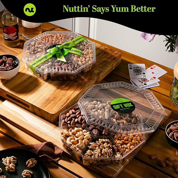 NUT CRAVINGS - Thanksgiving Mixed Nuts Gift Basket in Black Gold Box (7 Assortments, 1 LB) Holiday Xmas Christmas Food Arrangement, Healthy Snack Care Package, Food Assortments