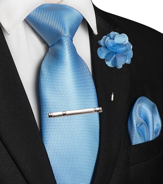 JEMYGINS Mens Tie and Lapel Pin with Pocket Square Tie Clip Sets for Casual and Business 4PCS