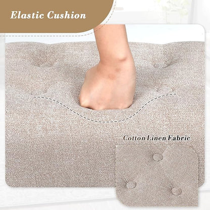 Athena Collection Small Foot Stool Ottoman with Storage, Rectangular Mini Ottoman with Legs Tufted Ottoman Foot Rest Stool Upholstered Ottoman Footstool with Nailhead Trim & Zipper, Sandy Beige