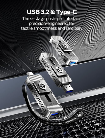MOVE SPEED 256GB Solid State Drives with Dual Ports & Push-Pull Design — 560MB/s Read Speed, Type C + USB 3.2 Drive Portable ssd for iPhone 15/16/Android/Mac
