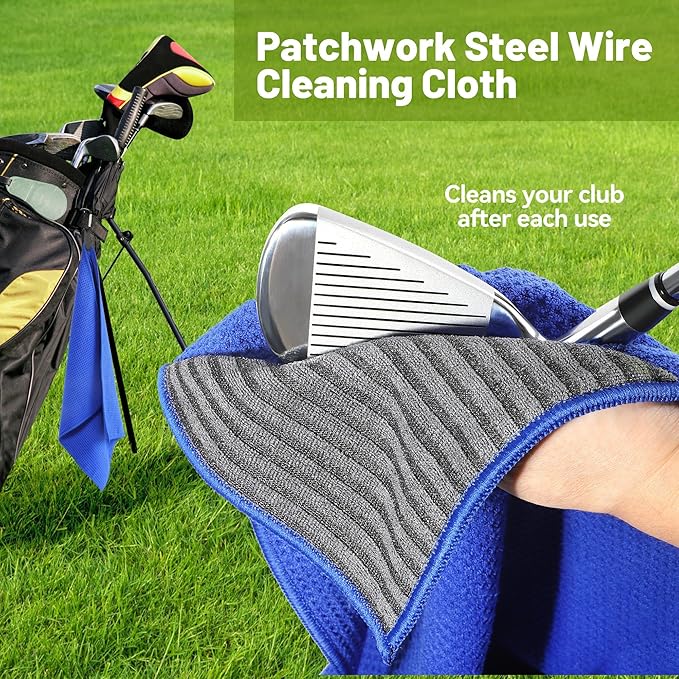 2 Pack Magnetic Golf Towel for Golf Bags with Clips, Wire Cleaning Cloth, Ultra Absorbent Microfiber, Waffle Pattern Towel with Magnet for Men Women, Accessories for Carts or Clubs