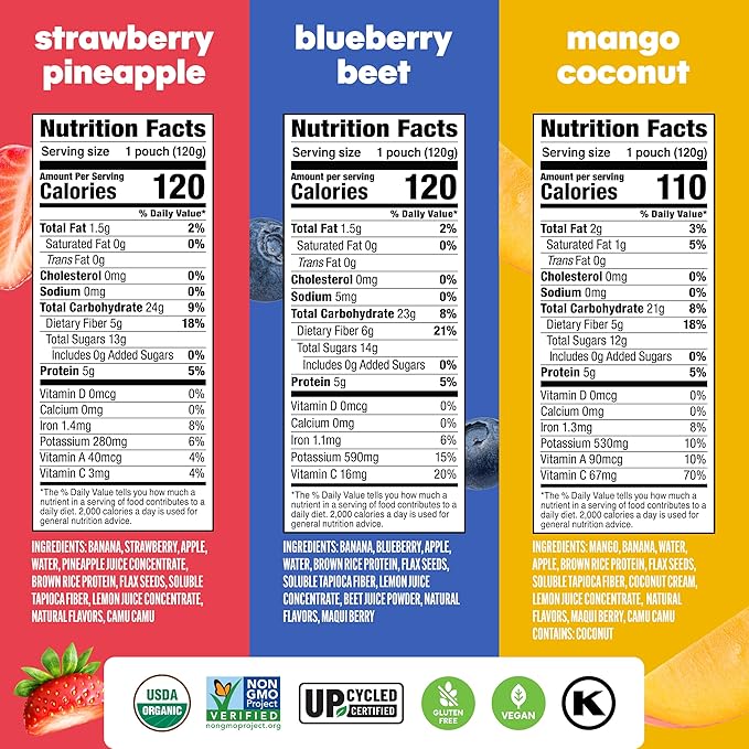 Noka Superfood Smoothie Pouches Variety Pack – Organic Fruit Blends with Plant Protein & Prebiotic Fiber, Wholesome Vegan Snack, 4.22 oz (12 Count)