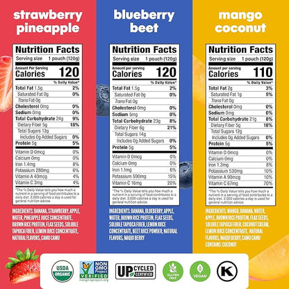 Noka Superfood Smoothie Pouches Variety Pack – Organic Fruit Blends with Plant Protein & Prebiotic Fiber, Wholesome Vegan Snack, 4.22 oz (12 Count)