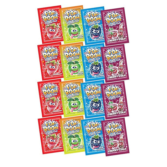 TILTAY POP BOOM Popping Candy – 4 Flavor Assortment, Strawberry, Cherry Cola, Green Apple, Blue Raspberry - 16 Packs, 5.28 Ounce