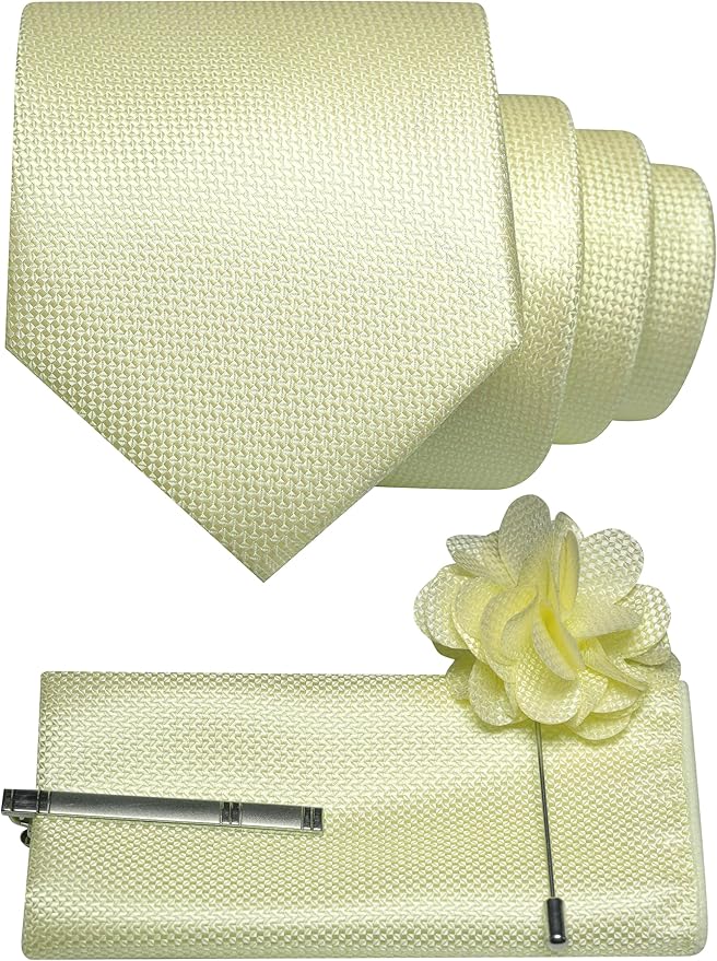 JEMYGINS Mens Tie and Lapel Pin with Pocket Square Tie Clip Sets for Casual and Business 4PCS