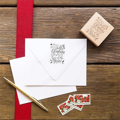 Christmas Holiday Word Phrases Sentiment Wooden Stamp, Rubber Wood Stamp for DIY Card Making, Crafting, Scrapbooking or Journaling, Calligraphy Word Art Merry Christmas (Design #1)