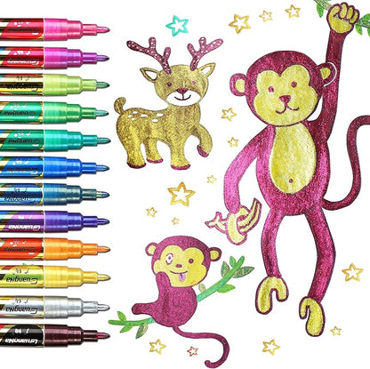 Glitter Markers Pen: Easter Basket Essentials Stuffers 12 Glitter Colors Metallic Shimmer Marker Fine Tip Water-based Ink for Kids Adults DIY Crafts Greeting Birthday Cards Making Mugs Wood