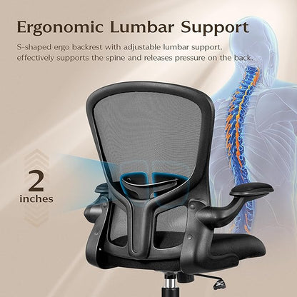 FelixKing Office Desk Chairs, Ergonomic PC Desk Chair with Wheels, Adjustable Lumbar Support and Height, Swivel Computer Chair with Flip-up Armrests, Ergo Mesh Backrest for Working (Black, Pack of 8)