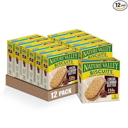 Nature Valley Biscuit Sandwiches, Cocoa Almond Butter, 5 ct, 6.75 OZ (Pack of 12)