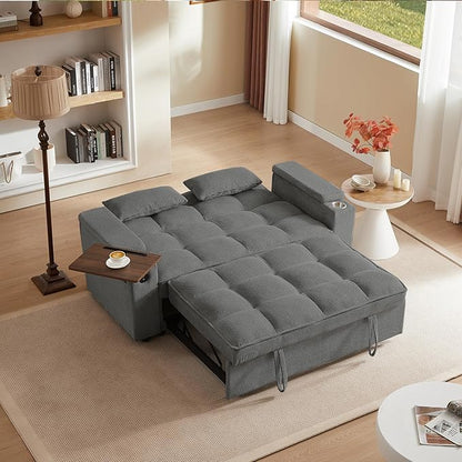 65'' Convertible Sleeper Sofa Bed with Adjustable Backrest, Chaise Lounge, Side Table & USB/Type-C Ports – Stylish & Functional Addition to Any Living Room (Dark Grey Sofa Bed)