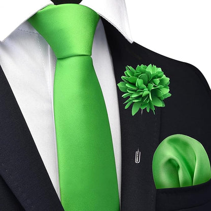Branduce 3.15"（8cm） Pre-tied Adjustable Zipper Tie and Lapel Pin Solid Necktie Handkerchief Set for Men