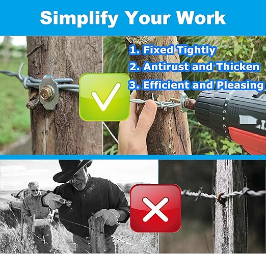 100 Pcs Fencing Fasteners Post Screw with Wire Fixer, Fence Staple for Wire Mesh and Woven Fencing, Quickly Install in Wood with Power Drill