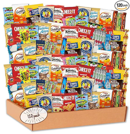 Snack Box Variety Pack (120 Count) - Snacks Variety Pack for Adults, Kids and Teens with Chips, Cookies & Bars - Care Package for College Students, Birthdays, Travel and Office