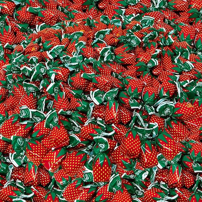 Strawberry Hard Candy Filled With Real Fruit Pulp - 1 lbs - Strawberry Flavored Bon Bons Filled with Real Strawberry Pulp - American Vintage Candy Snack Assortment - Individually Wrapped, 16 oz.