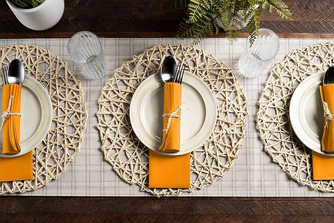 Linen-Feel Orange Paper Napkins - Decortive Cloth-Like Disposable Dinner Napkins - Soft And Absorbent Napkins for Thanksgiving, Party, Wedding, Bathroom Or Any Occasion. (Pack of 100)