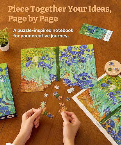 PieceRelax A5 Puzzle Journal for Adults, 300 Piece Plastic Jigsaw Book Cover (Includes Notebook) - Van Gogh - Irises, Unique Gift [YA1065]