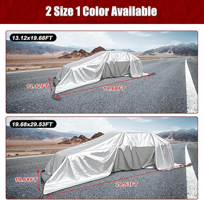 Large Fibreglass Vehicle Emergency Fire Blanket 19.6 x 29.5 ft, Car Fire Suppression Blanket for Conflagration with Carry Bag (Silver)