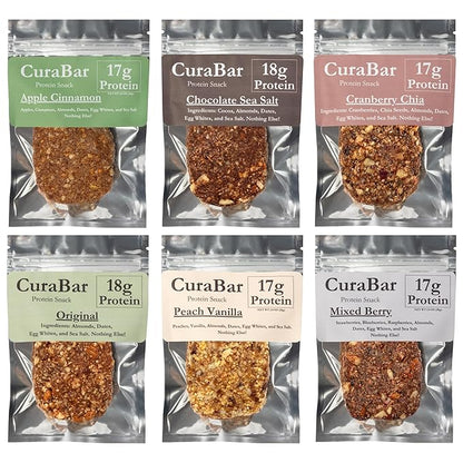 CuraBar Protein Bars – Variety Pack (6 Flavors), 17g Protein, Low Carb, Gluten Free, Dairy Free, Healthy Snack, Seed Oil Free, No Artificial Ingredients, 12 Count