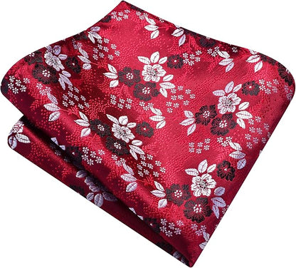 GUSLESON 3.15"（8cm） Mens Floral Tie and Lapel Pin Necktie Hankerchief Cufflinks Set for Men