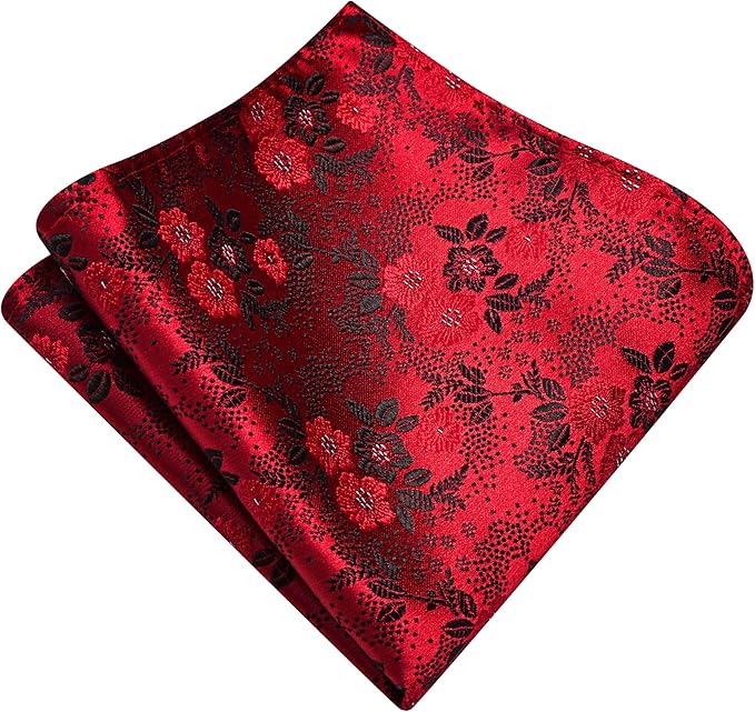 GUSLESON 3.15"（8cm） Mens Floral Tie and Lapel Pin Necktie Hankerchief Cufflinks Set for Men