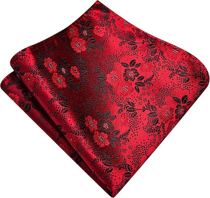 GUSLESON 3.15"（8cm） Mens Floral Tie and Lapel Pin Necktie Hankerchief Cufflinks Set for Men