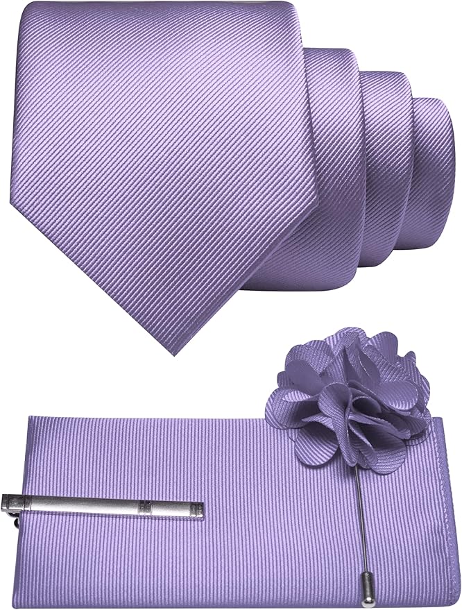 JEMYGINS Formal Necktie Solid Color Tie and Pocket Square with Tie Clip Lapel Pin Sets for Men 4PCS