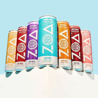 ZOA Zero Sugar Energy Drinks, Wild Orange - Sugar Free with Electrolytes, Healthy Vitamin C, Amino Acids, Essential B-Vitamins, and Caffeine from Green Tea - 16 Fl Oz (12-Pack)