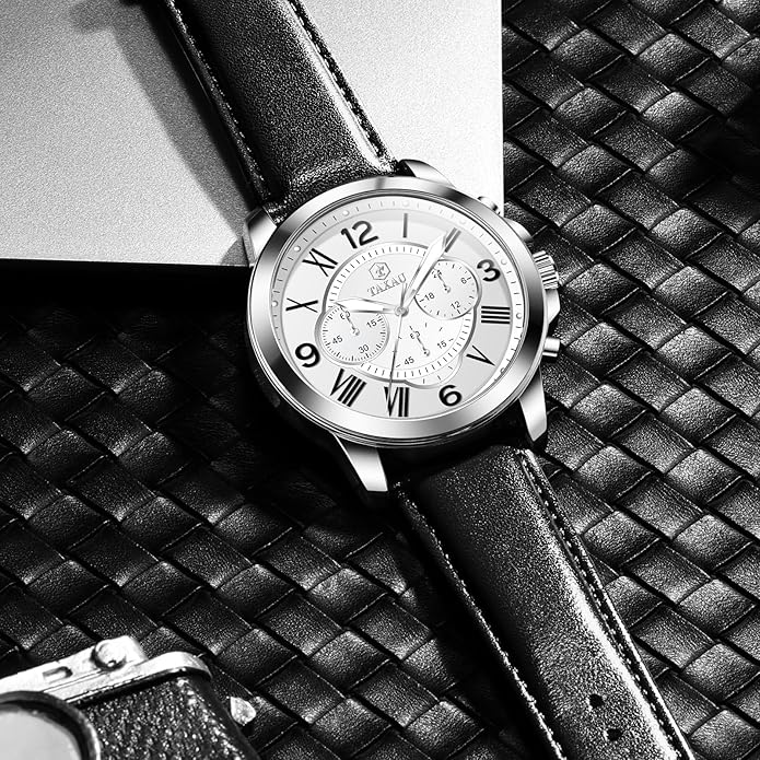 Mens Watches Luxury Dress Waterproof Leather Watch with Date Day Analog Quartz Large Number Wrist Watch Casual Classic Luminous Scales Big Face Easy Read Reloj para Hombre