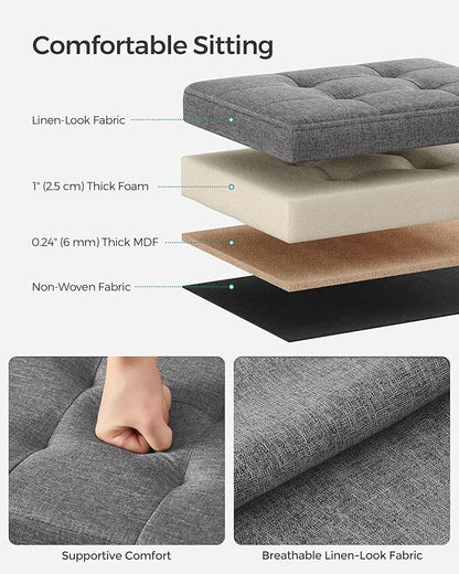 SONGMICS Small Folding Storage Ottoman, Set of 2, Foot Rest Stool, Cube Footrest, 12.2 x 16.1 x 12.2 Inches, 286 lb Load Capacity, for Living Room, Bedroom, Home Office, Dorm, Dark Gray ULSF102G21