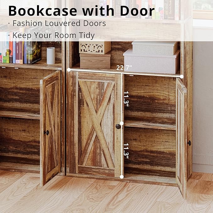 IRONCK Tall Bookcase with LED Lights, 70 in Industrial Bookshelves and Bookcases with Doors, 6 Shelf Display Storage Shelves Floor Standing for Home Office, Living Room, Bedroom