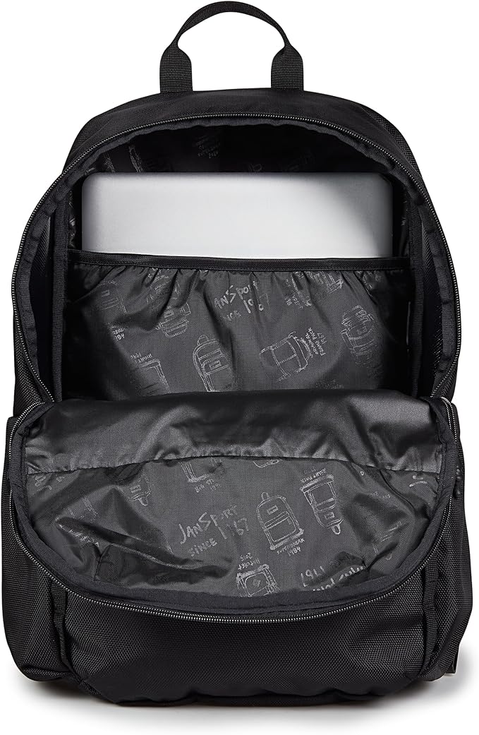 JanSport Venture Daypack – Travel Pack With Large Main Compartment, Padded Laptop Sleeve, Dual Water Bottle Pockets, and Attachment Buckles, Black
